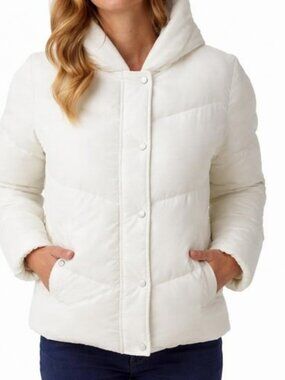 32 Degrees Women’s Quilted Jacket with Plush Lined Hood - Size Large Color White